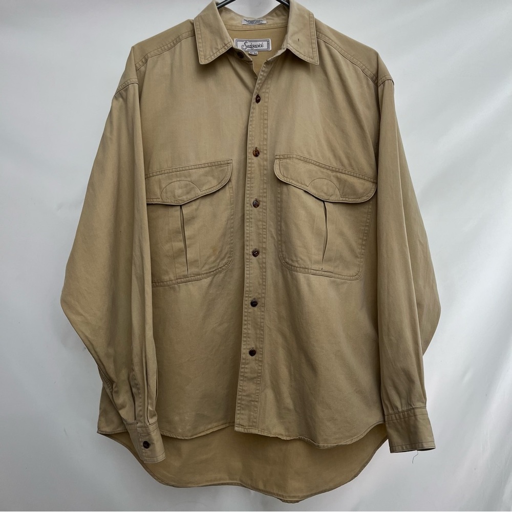 Vintage 1970s Utility Shirt Jacket - Fishing Hunting Outdoors - Pale Yellow Med